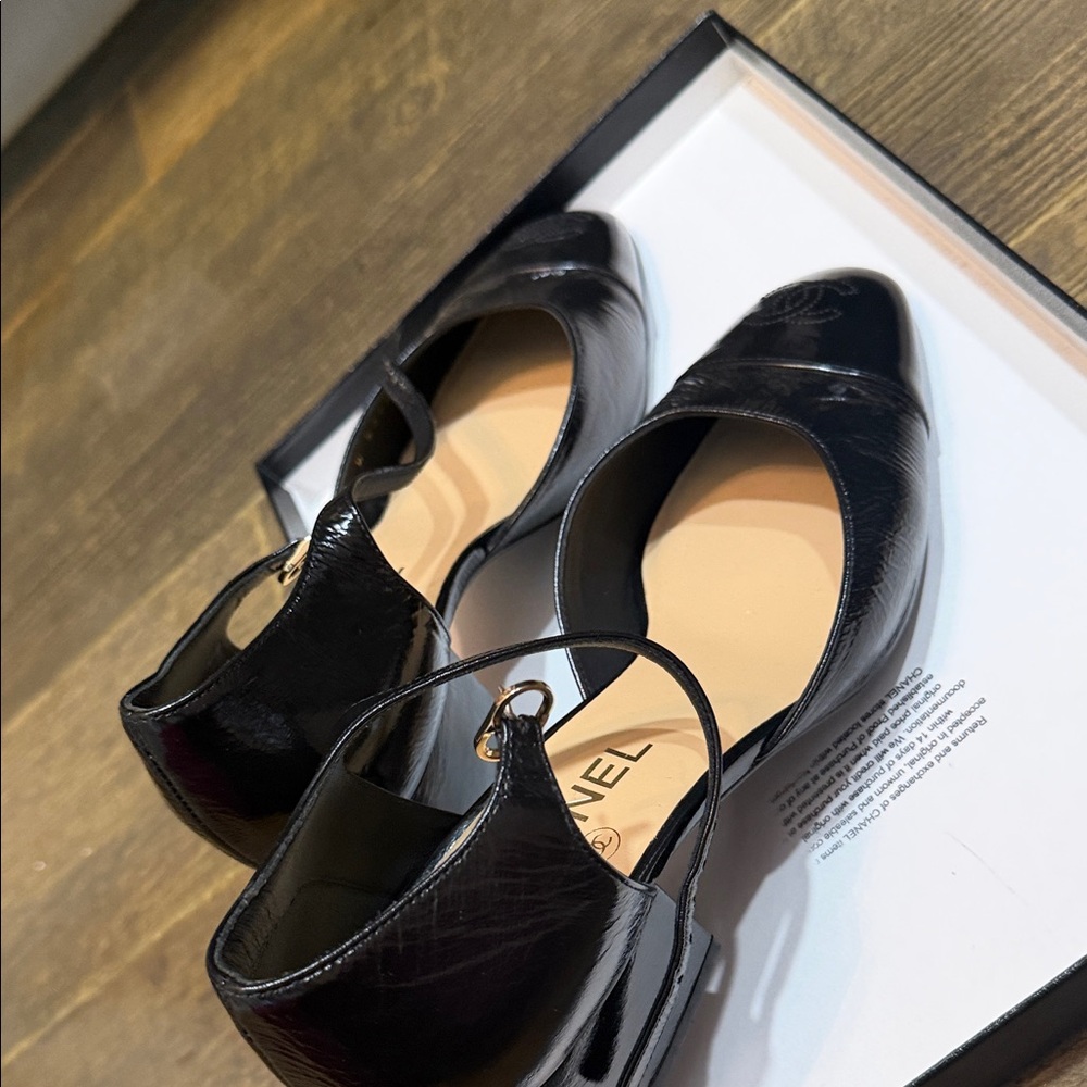 CHANEL Black Leather Mary Jane Low Block Heel Pumps - Picture 8 of 15